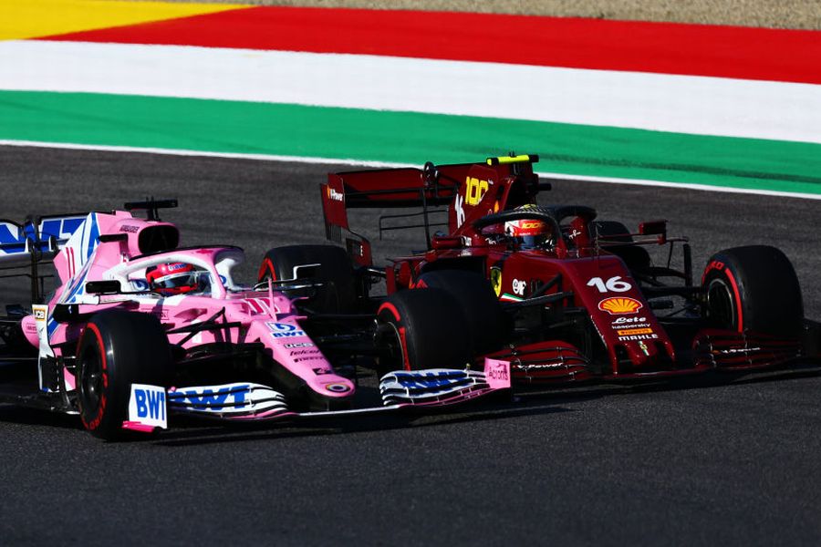 Charles Leclercand Sergio Perez battle for position