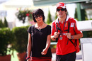 Fernando Alonso arrives with wife Raquel del Rosario on race day