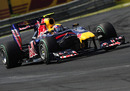 Mark Webber presses at the front of the field