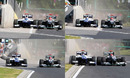 Rubens Barrichello goes wheel-to-wheel with Michael Schumacher