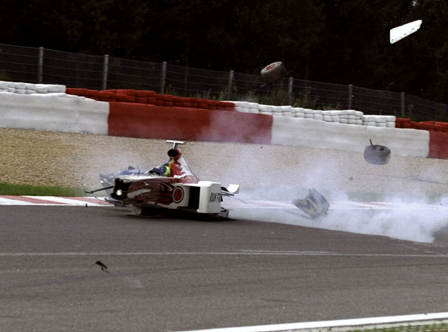 Ricardo Zonta has a big accident at Eau Rouge during practice for the 1999 Belgian Grand Prix