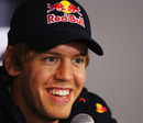 Sebastian Vettel in high spirits during Thursday's press conference