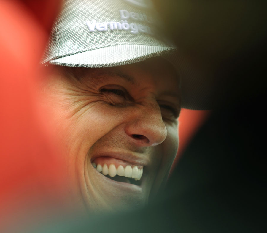 Michael Schumacher talks to the press 