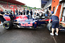 The Toro Rosso is wheeled down to scrutineering