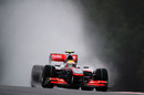 Lewis Hamilton in action at a wet Spa Francorchamps on Friday