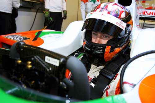 JR Hildebrand prepares himself for his debut run in an F1 car