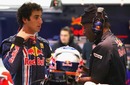 Daniel Ricciardo talking with his mechanics before leaving the pits on day two of testing