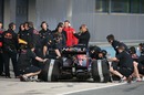 Daniel Ricciardo back in the pits as he tests with Red Bull 