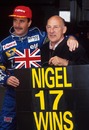 Nigel Mansell celebrates his record number of wins for an Englishman