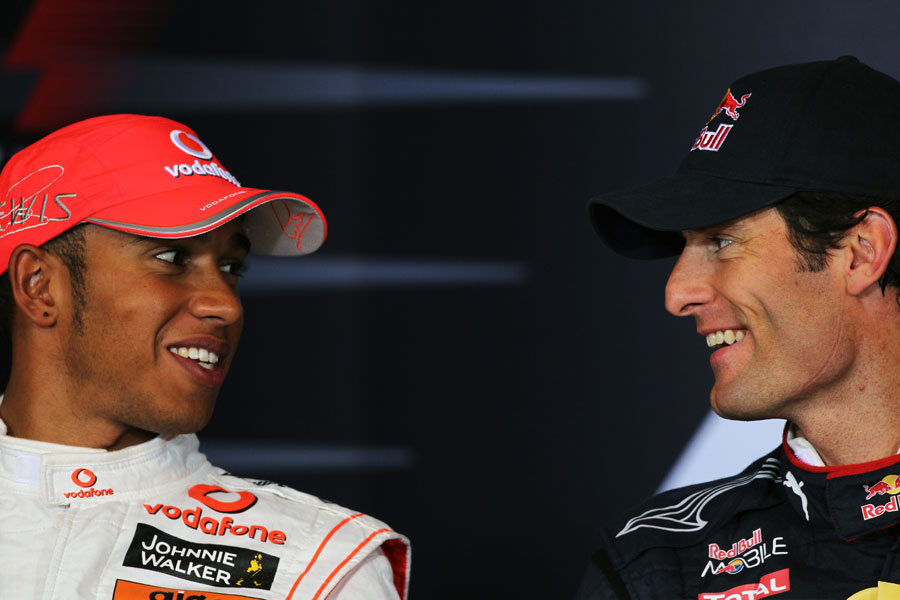 Lewis Hamilton and Mark Webber in the press conference
