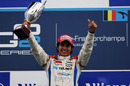 Sergio Perez celebrates victory in race 2 at Spa
