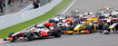 Lewis Hamilton leads the field into the first corner