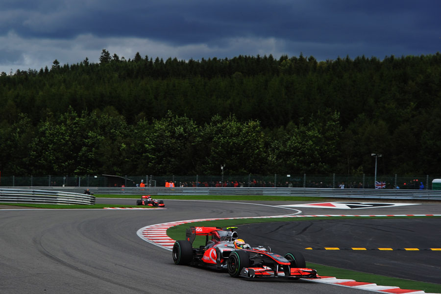 Lewis Hamilton leads in Spa