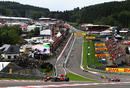 Lewis Hamilton leads the field through Eau Rouge at the start