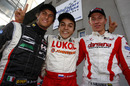 Nicola di Marco, Sergei Afanasiev and Kazim Vasiliauskas after F2 qualifying