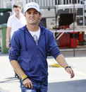 Nico Rosberg arrives at the circuit on Thursday