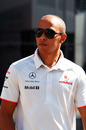 Lewis Hamilton enjoys the sunshine in the Monza paddock