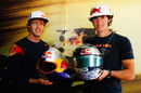 Sebastian Vettel and speed skier Ivan Origone are seen in the Red Bull Racing Energy Station