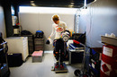 Sebastian Vettel on the scales before practice