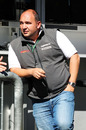 Colin Kolles, HRT team principal on the pit wall during practice