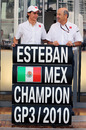 Esteban Gutierrez celebrates winning the GP3 title with Peter Sauber