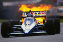 Jacques Laffite's turbo engine catches fire
