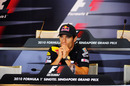 Mark Webber arrives at the press conference a little early
