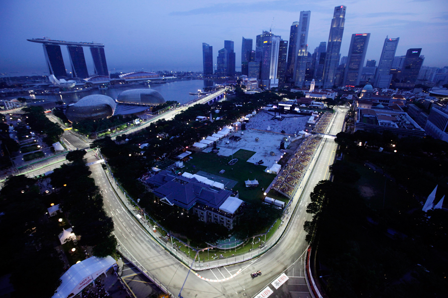 An aerial view from the Swissotel of the first practice session