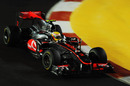 Lewis Hamilton points his McLaren at the apex