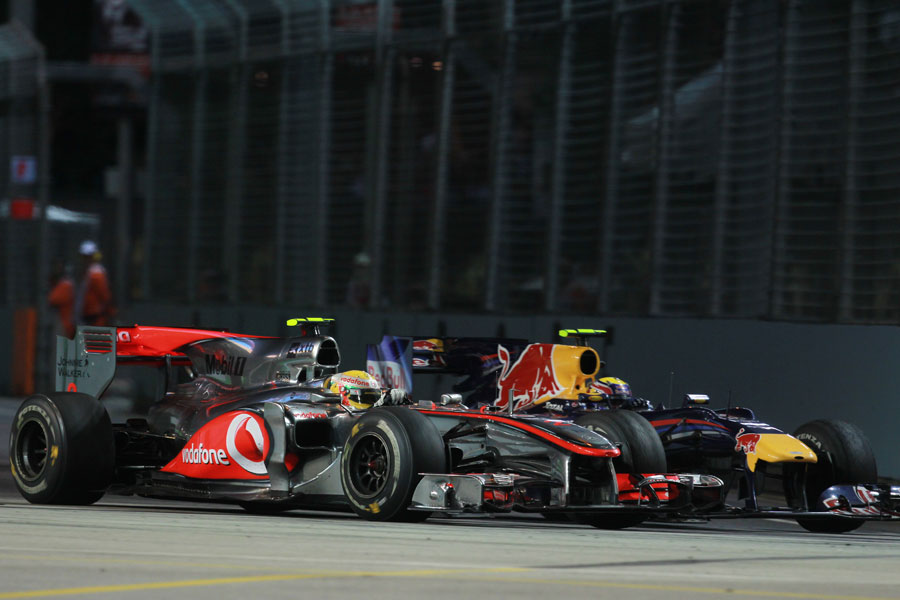 Lewis Hamilton and Mark Webber come together at turn seven