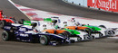 Adrian Sutil, Tonio Liuzzi and Rubens Barrichello battle for position
