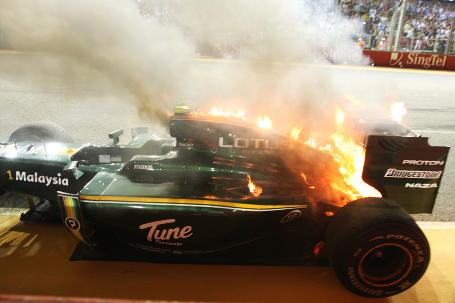 Heikki Kovalainen's Lotus blazes