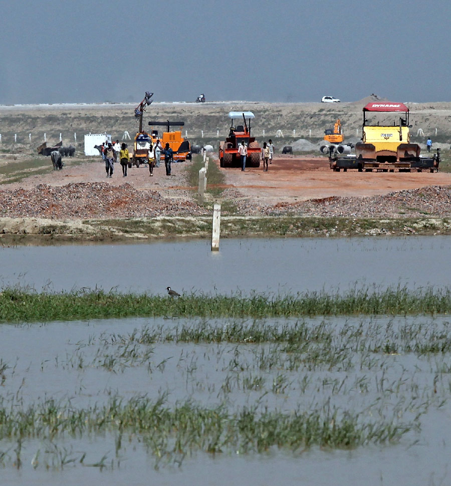 A general view of work at the site for the inaugural 2011 Indian Grand Prix near New Delhi