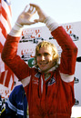 James Hunt celebrates his victory in the 1976 Canadian Grand Prix