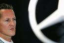 A pensive Michael Schumacher in the Mercedes garage