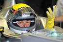 Nico Rosberg in the Mercedes pits