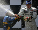 Kimi Raikkonen celebrates his win in the 2005 Spanish Grand Prix