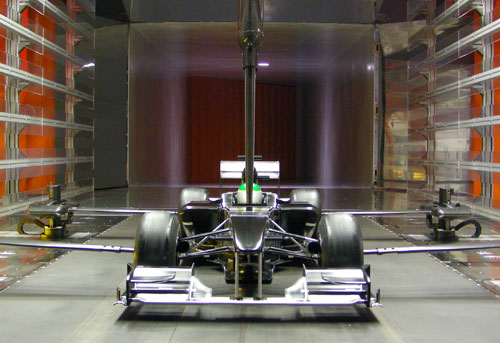 A model of Lotus' 2010 car in its windtunnel
