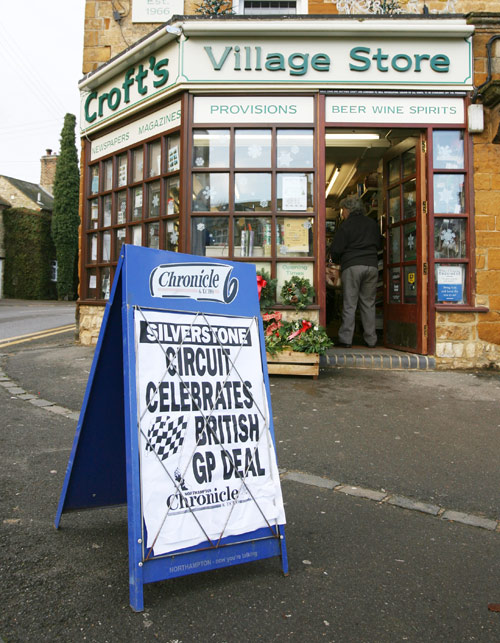 A shop in Silverstone village promotes the news