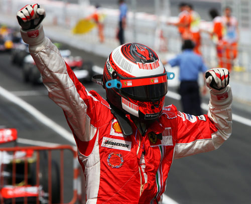 Kimi Raikkonen celebrates victory in Spain