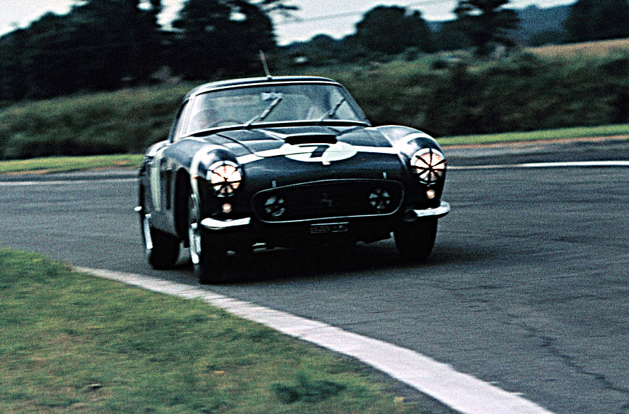 Stirling Moss in his Ferrari at Goodwood