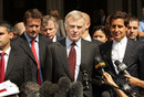 Max Mosley talks to reporters outside the High Court after winning his legal action against the <I>News of the World</I>
