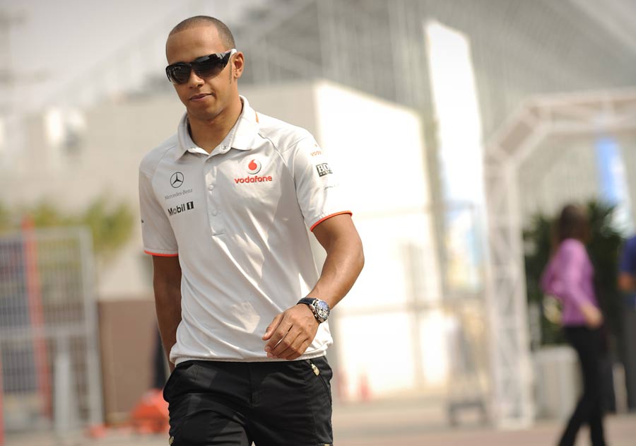 A relaxed Lewis Hamilton arrives at the circuit