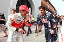 Mark Webber and Jenson Button engage in some playful banter