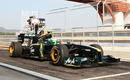 Heikki Kovalainen prepares to drive on the new track for the first time during practice 