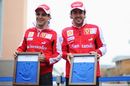 Felipe Massa and Fernando Alonso with imprints of their hands to recognize the first participants of the Korean Grand Prix 