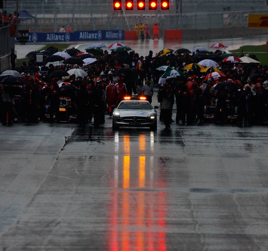 A wet grid on race day