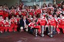 The Ferrari team celebrates victory