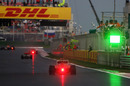 The leaders on the pit straight