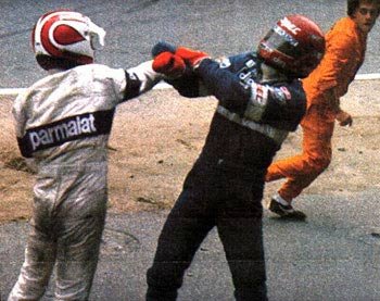 Nelson Piquet punches Eliseo Salazar after the pair collided 